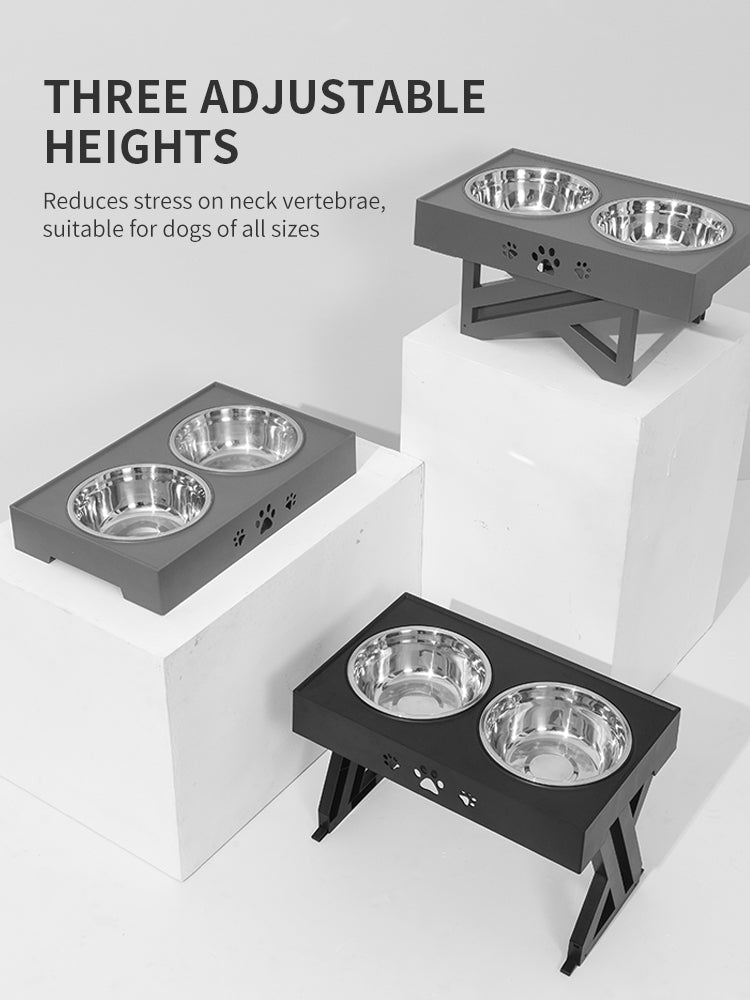 Adjustable Height Dog Bowl Set - Stainless Steel Bowls