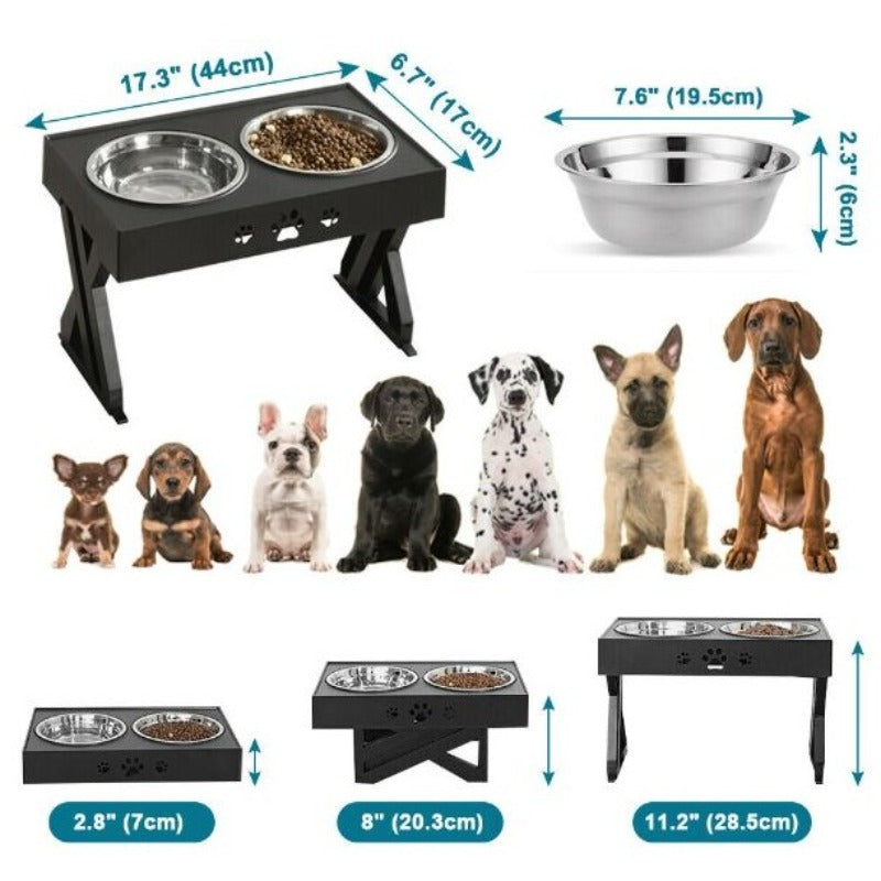 Adjustable Height Dog Bowl Set - Stainless Steel Bowls